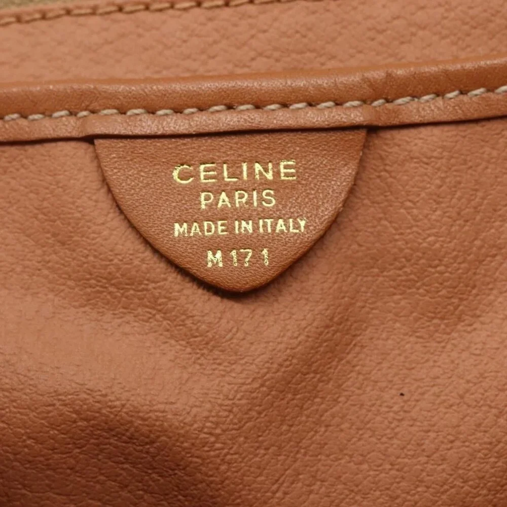 Authentic CELINE Macadam Canvas Shoulder Bag PVC Leather Brown Gold - Picture 6 of 16
